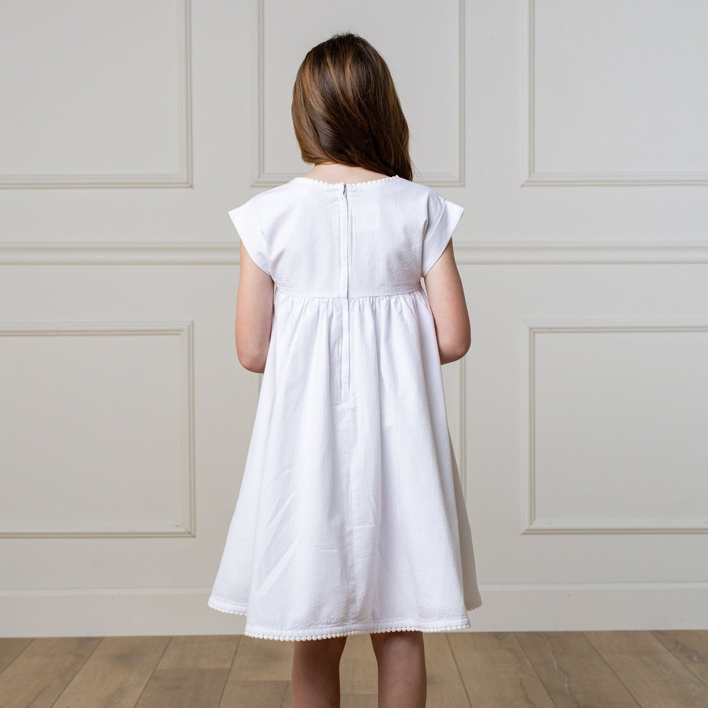 Organic Cotton White Seersucker Empire Waist Dress