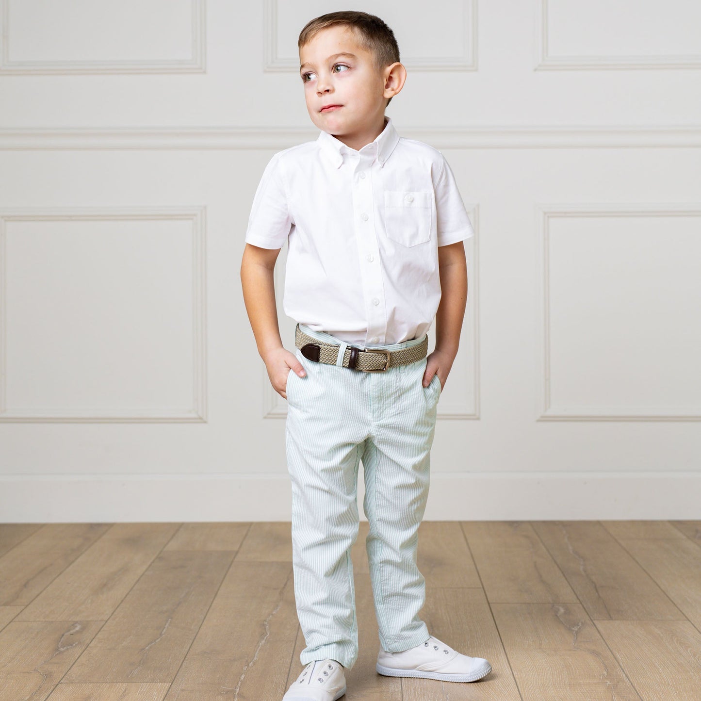 Organic Cotton Blue Seersucker Suit Pant
