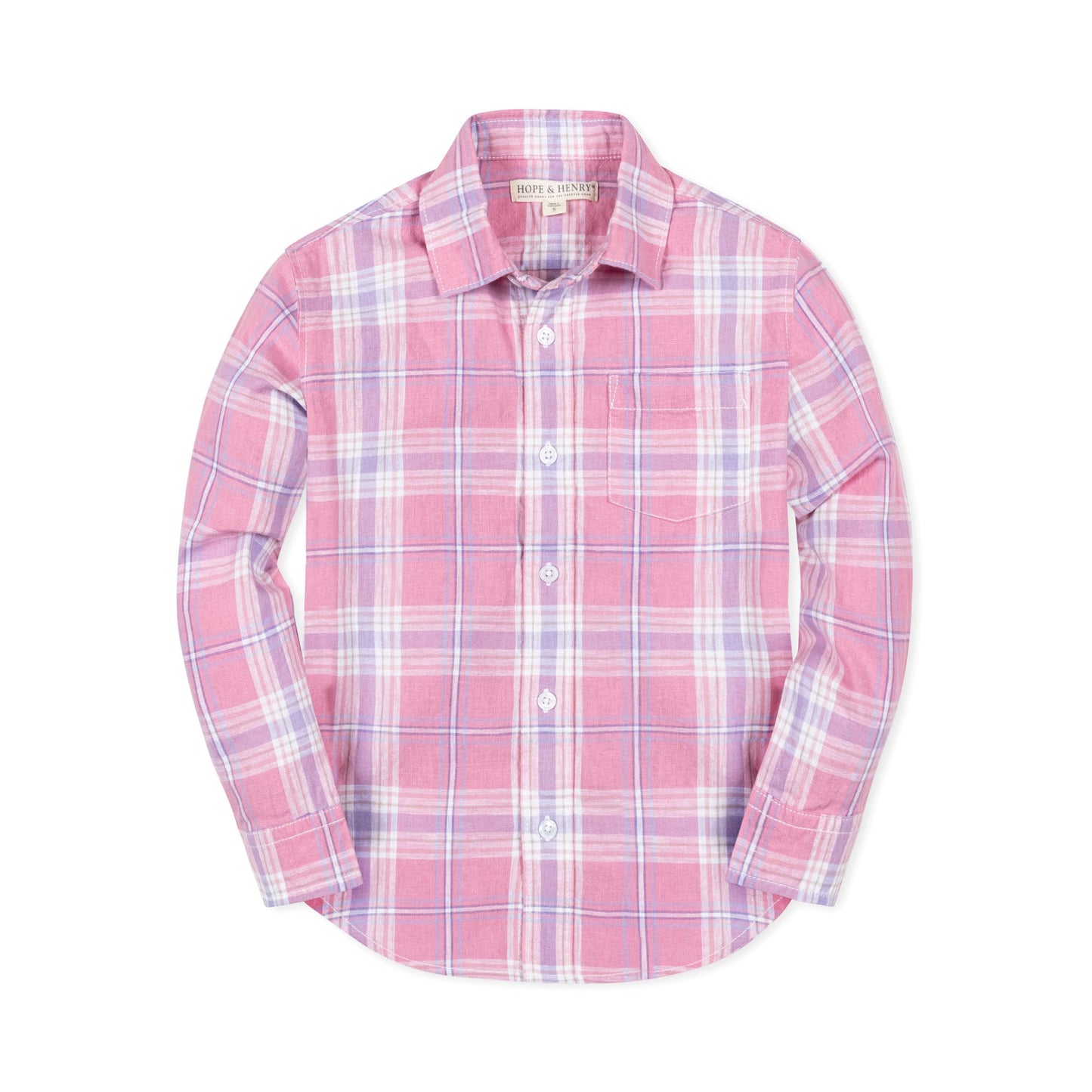 Organic Linen/Cotton Pink Plaid Button Down Dress Shirt