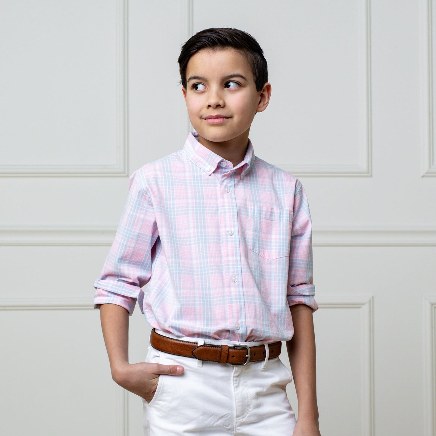Organic Cotton Pink/Blue Stretch Poplin Dress Shirt