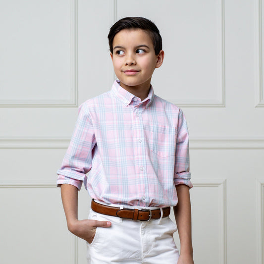 Organic Cotton Pink/Blue Stretch Poplin Dress Shirt