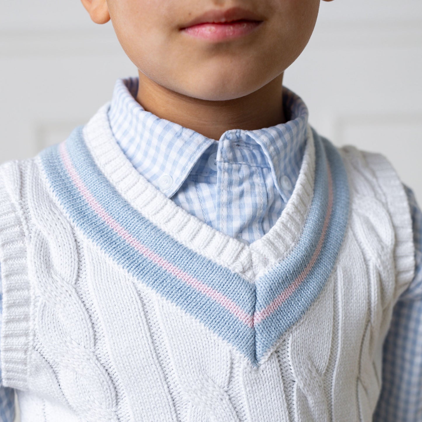 Organic Cotton Blue & White Cable Knit Cricket Sweater Vest