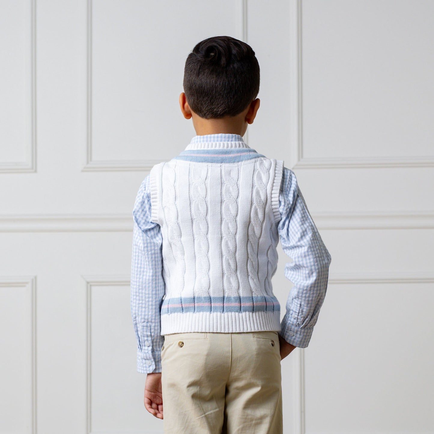 Organic Cotton Blue & White Cable Knit Cricket Sweater Vest