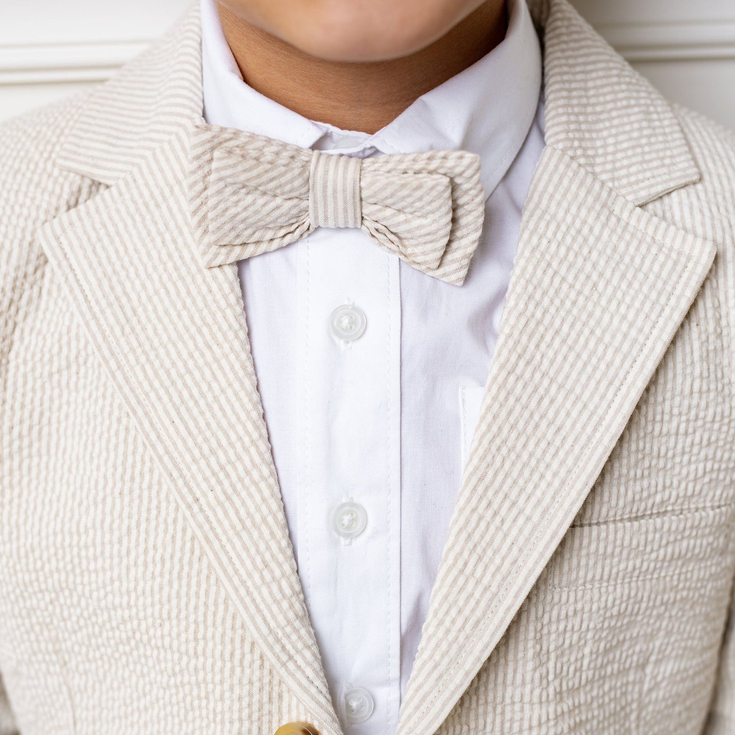 Neutral Beige Organic Cotton Seersucker Bow Tie