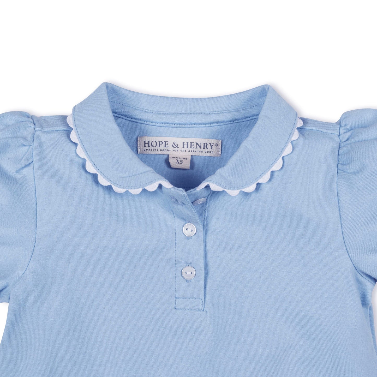 Organic Cotton Blue Puff Sleeve Polo