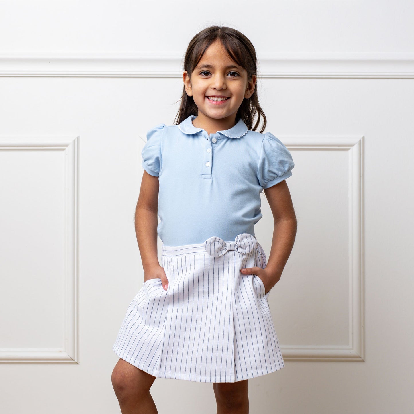 Organic Cotton Blue Puff Sleeve Polo