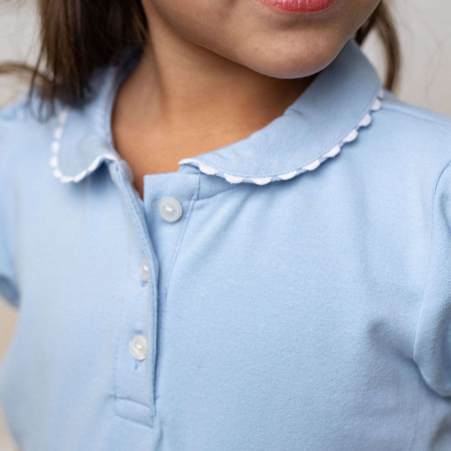 Organic Cotton Blue Puff Sleeve Polo