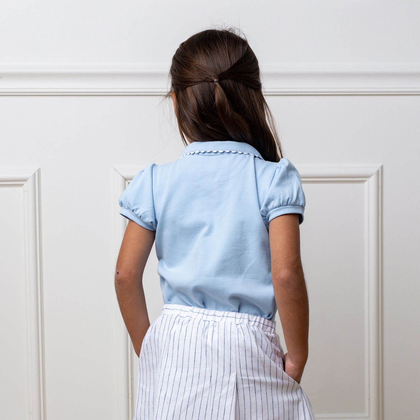 Organic Cotton Blue Puff Sleeve Polo