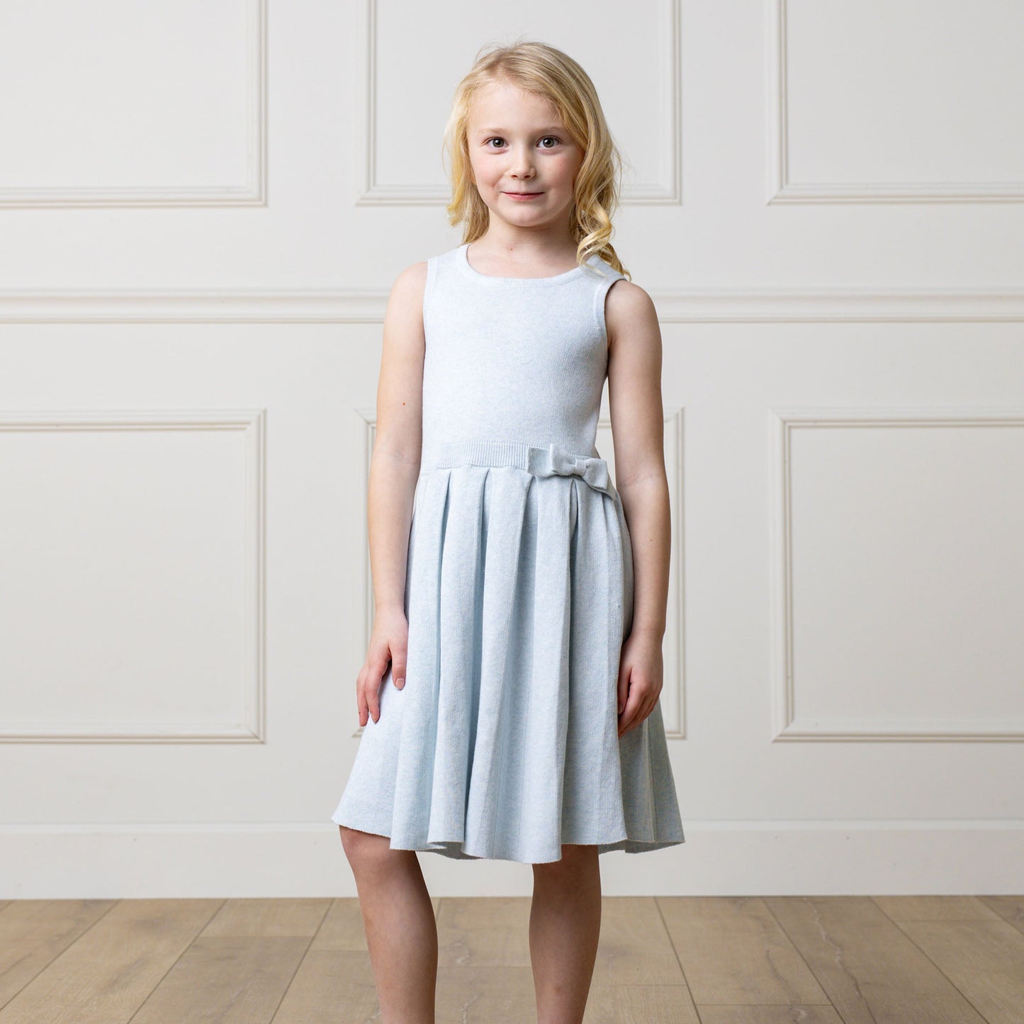 Organic Cotton Blue Pleated Sweater Dress