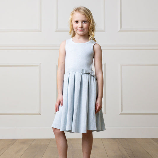 Organic Cotton Blue Pleated Sweater Dress