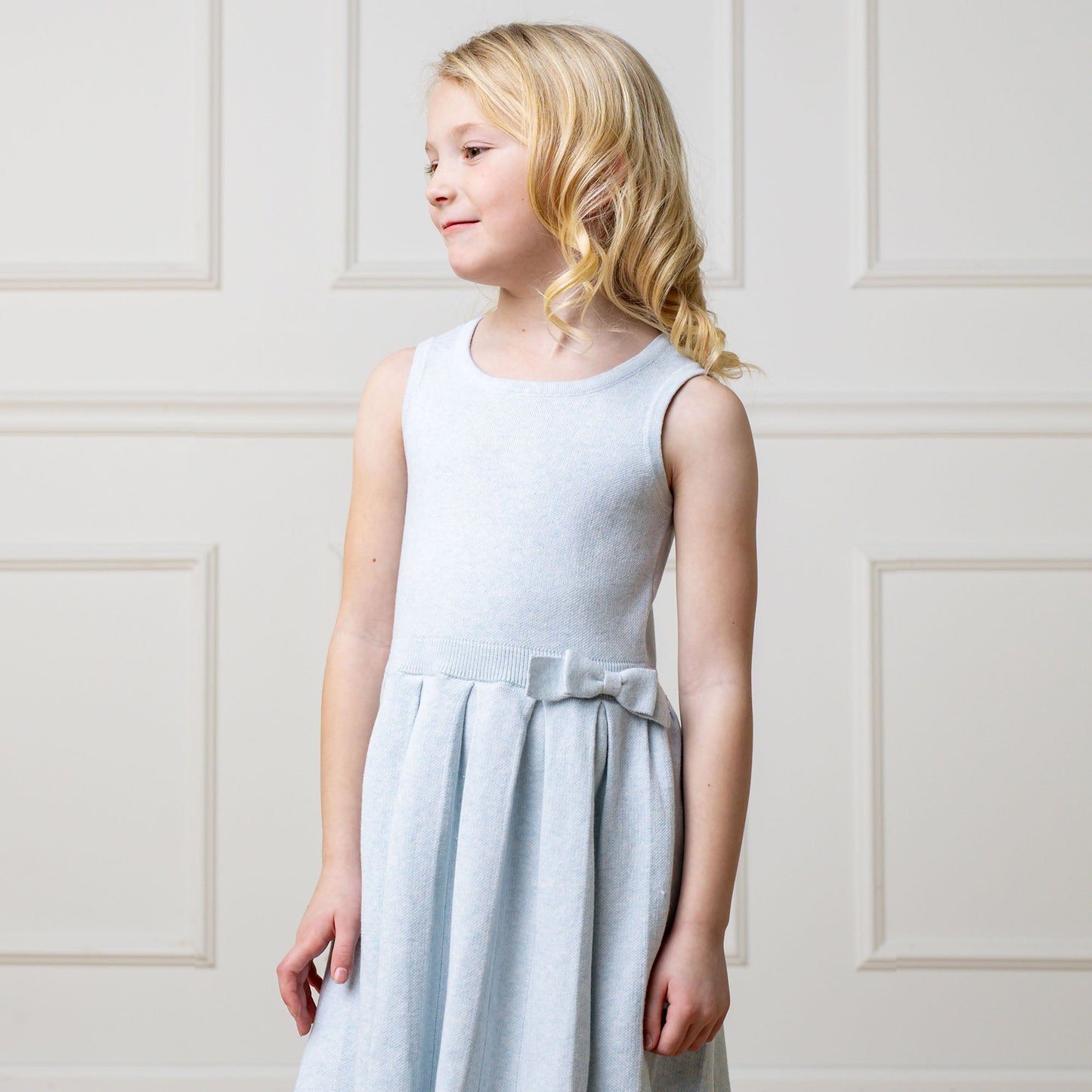 Organic Cotton Blue Pleated Sweater Dress