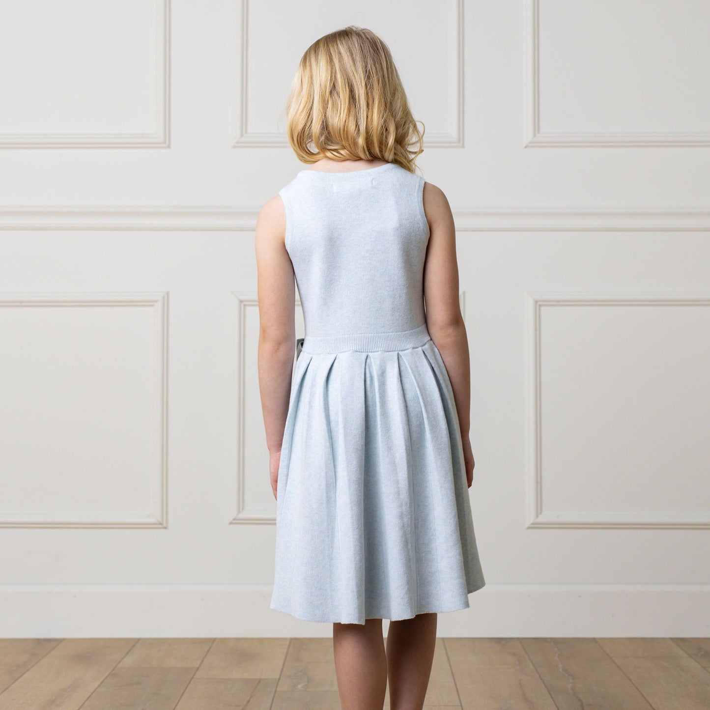 Organic Cotton Blue Pleated Sweater Dress