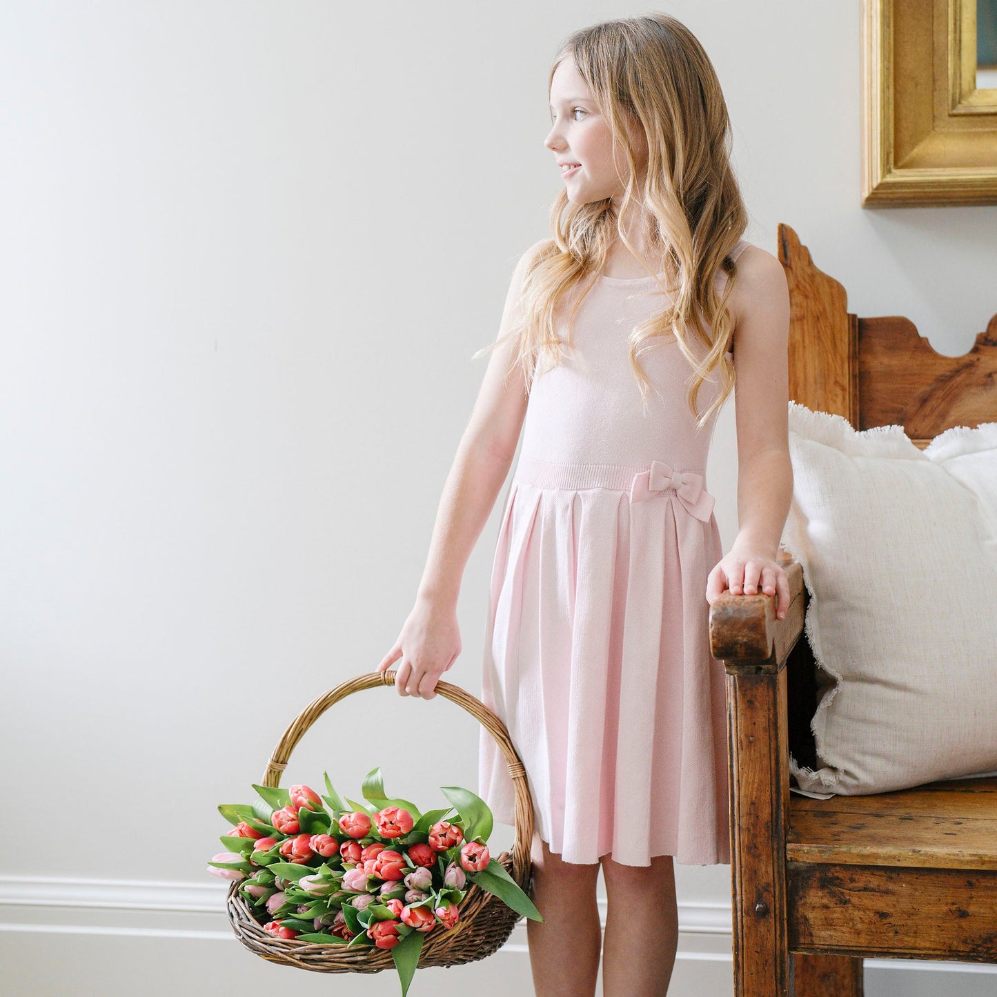 Organic Cotton Pink Pleated Sweater Dress