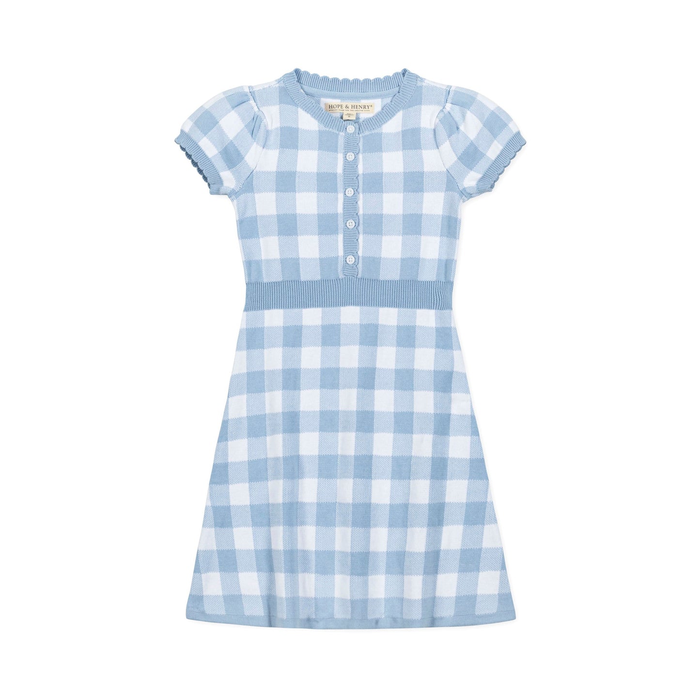 Organic Cotton Blue & White Plaid Button Front Sweater Dress
