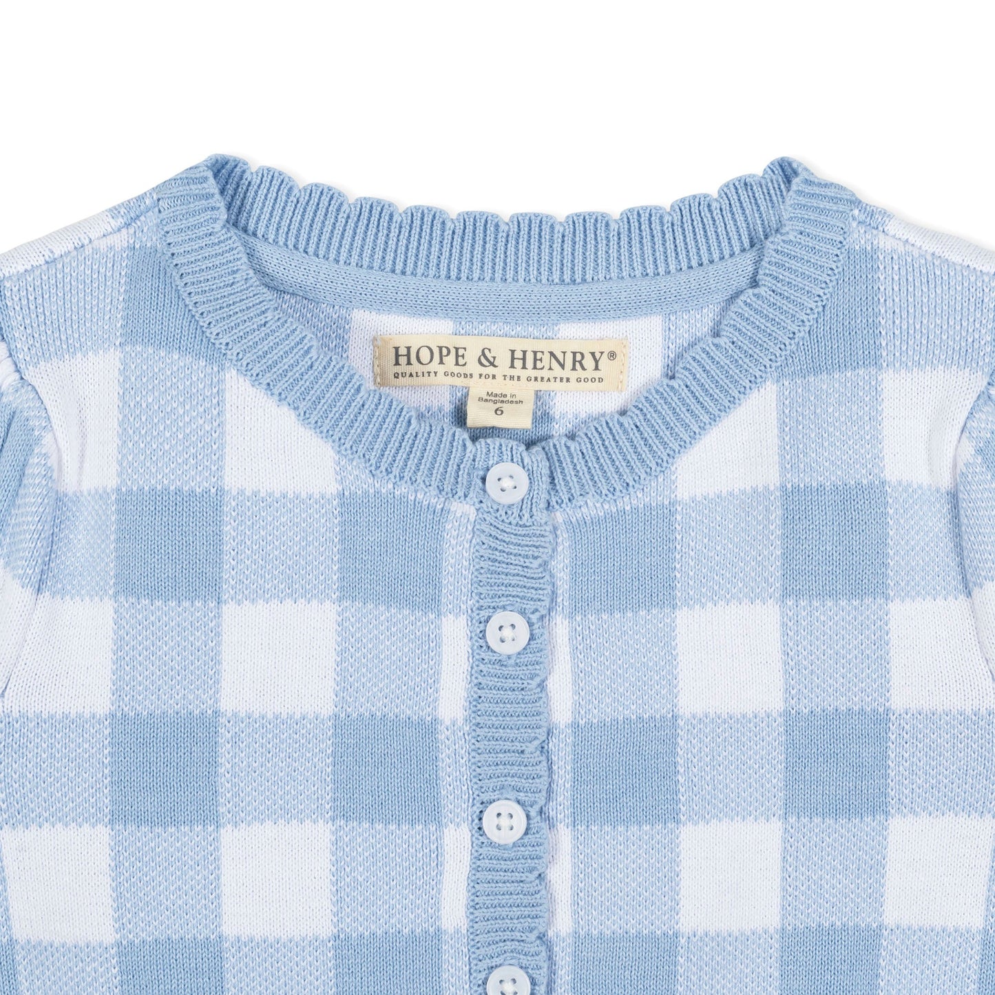 Organic Cotton Blue & White Plaid Button Front Sweater Dress