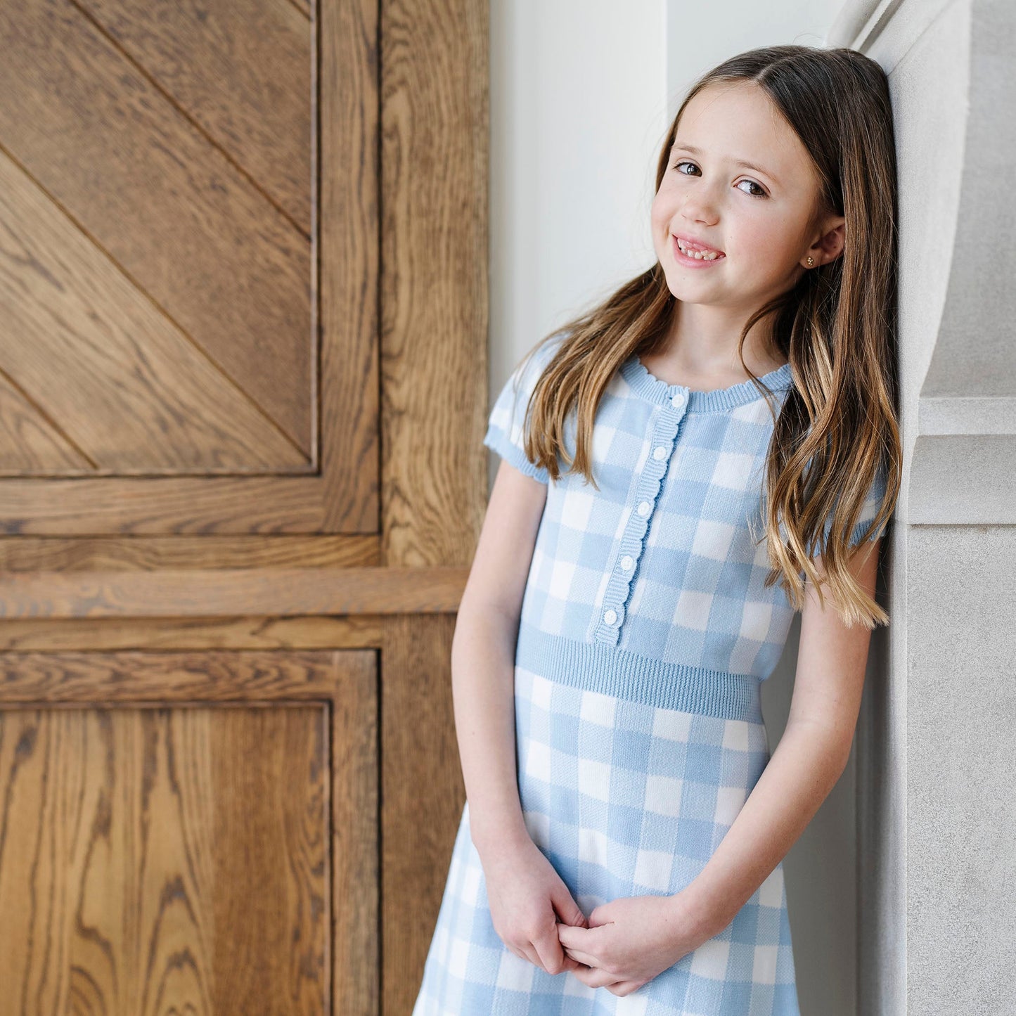 Organic Cotton Blue & White Plaid Button Front Sweater Dress