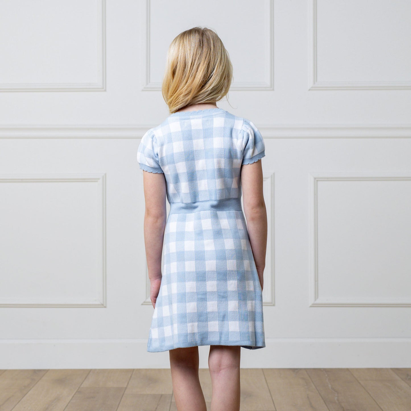 Organic Cotton Blue & White Plaid Button Front Sweater Dress