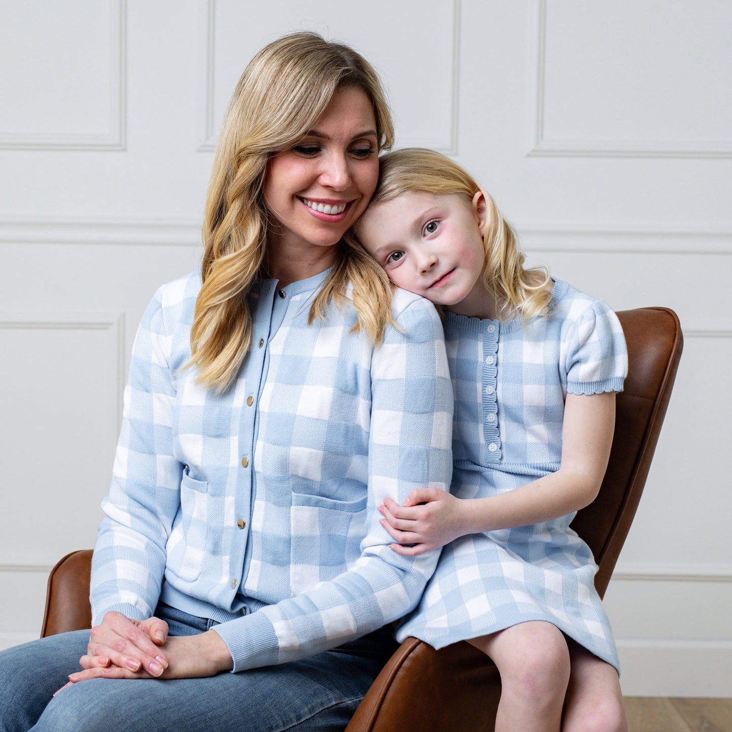 Organic Cotton Blue & White Plaid Button Front Sweater Dress