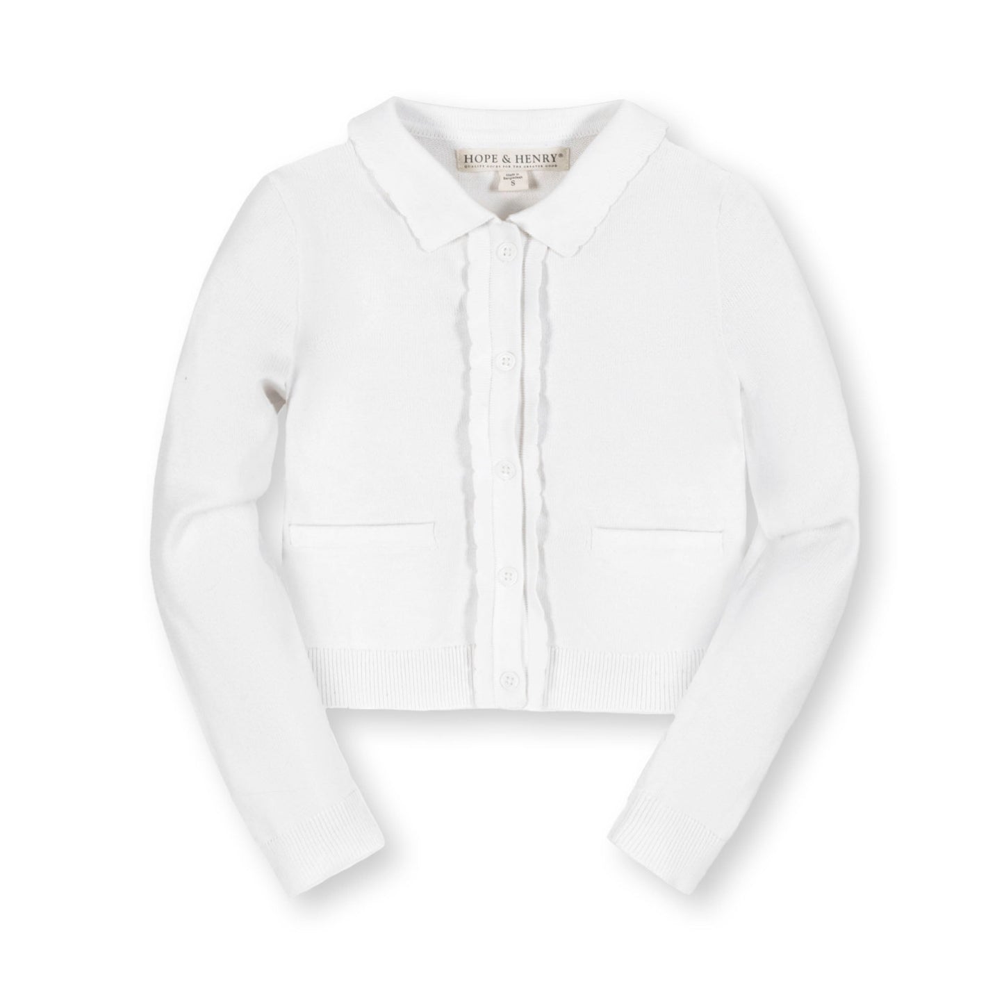 Organic Cotton White Scallop Edge Cardigan