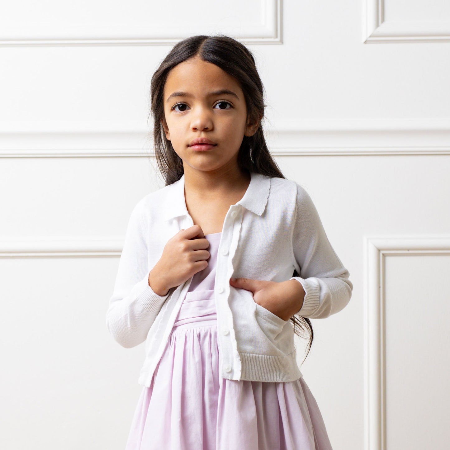 Organic Cotton White Scallop Edge Cardigan