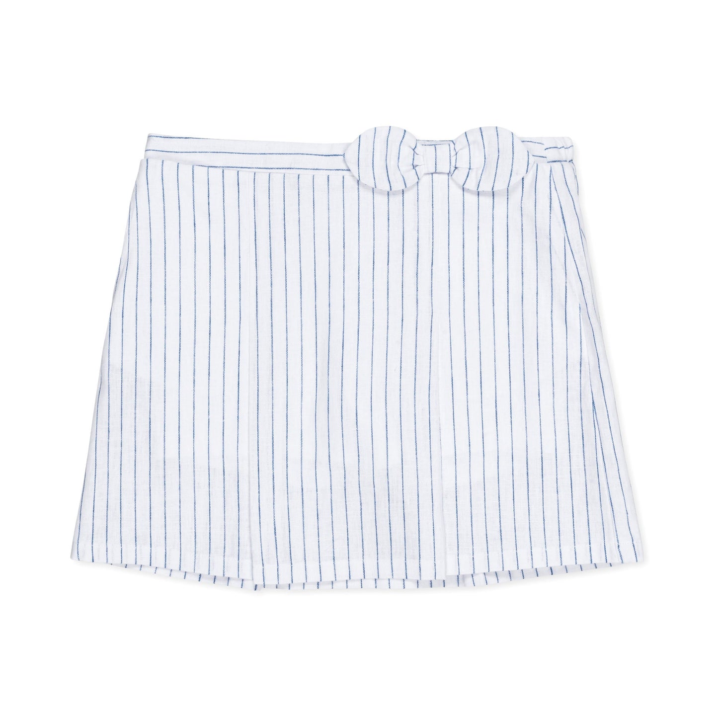 Organic Linen/Cotton Blue and White Pleated Bow Skort