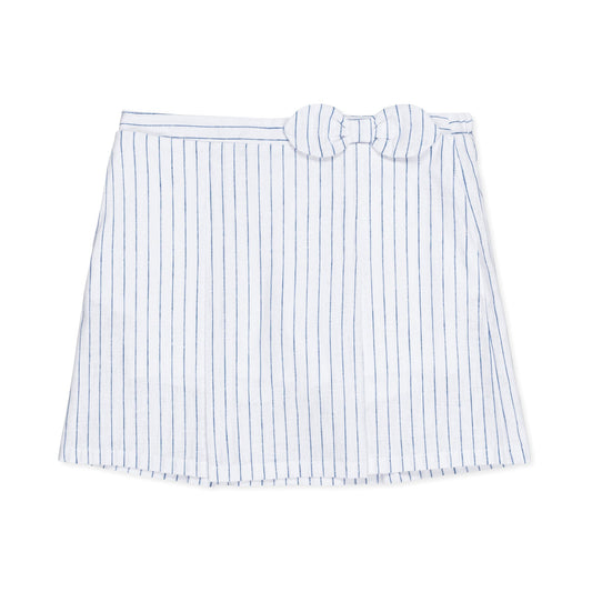 Organic Linen/Cotton Blue and White Pleated Bow Skort