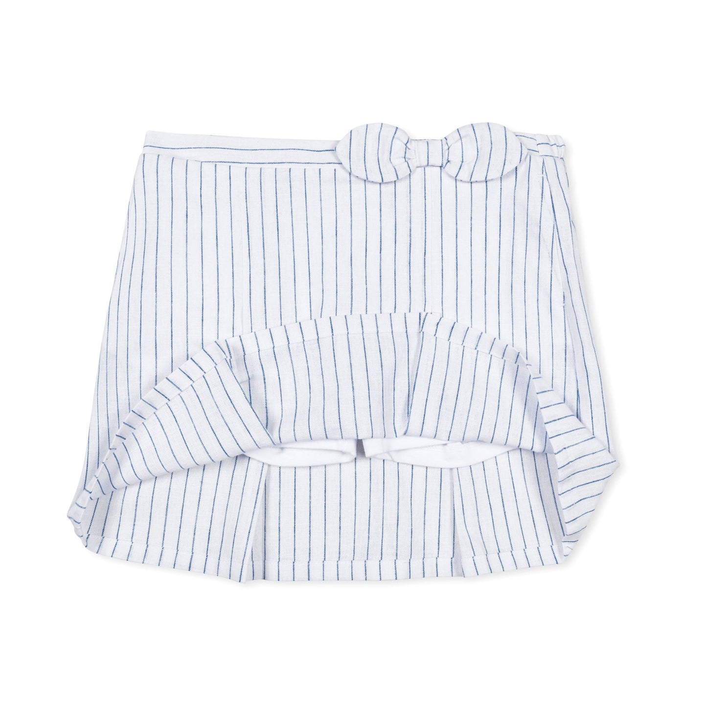 Organic Linen/Cotton Blue and White Pleated Bow Skort