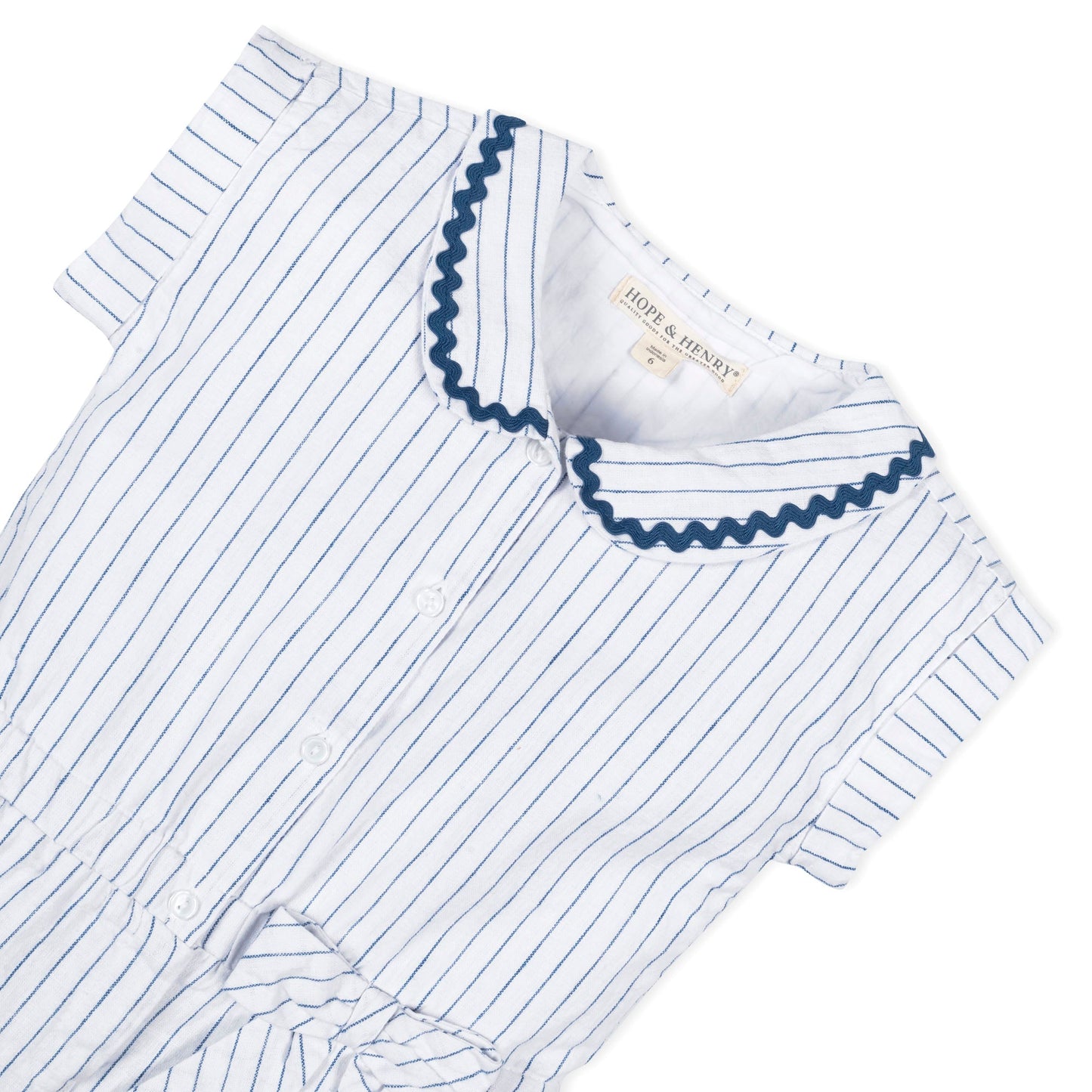 Linen Cotton Blue & White Collared Button Front Romper