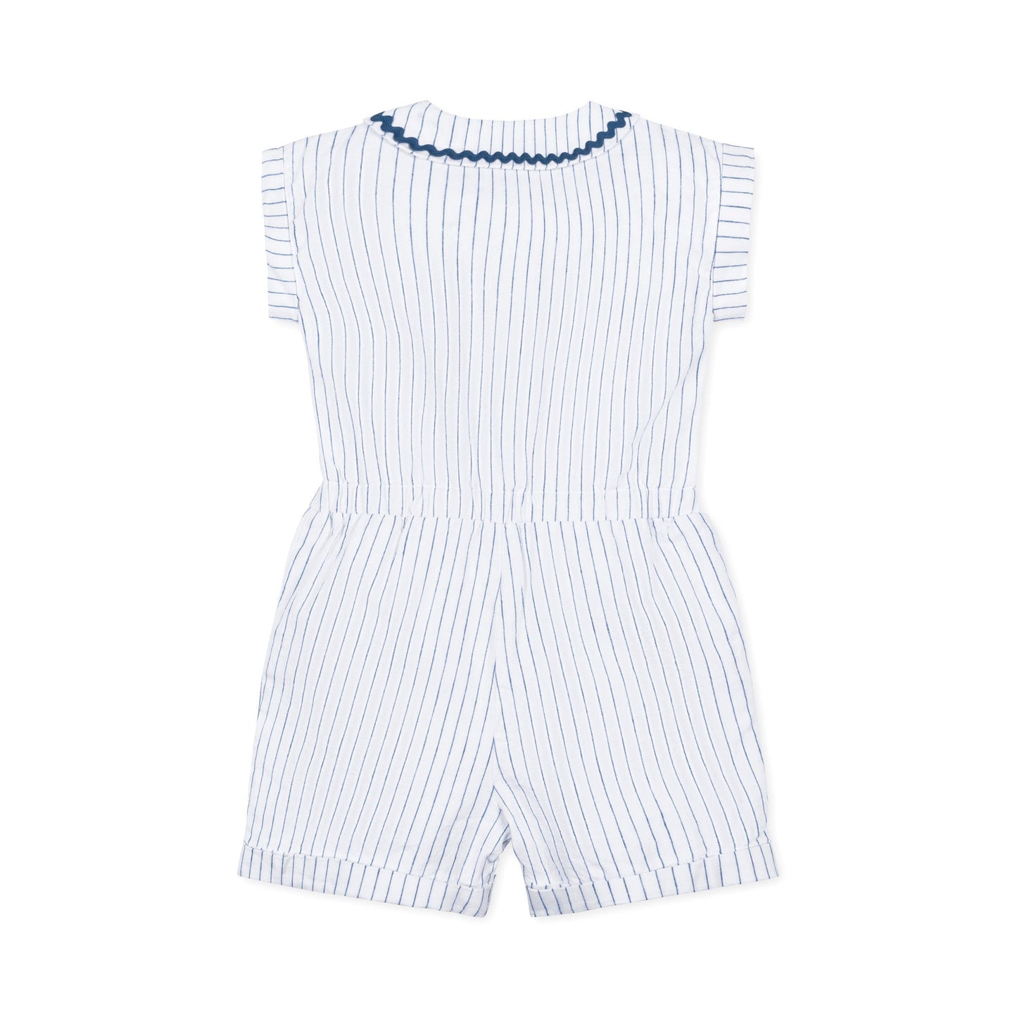 Linen Cotton Blue & White Collared Button Front Romper