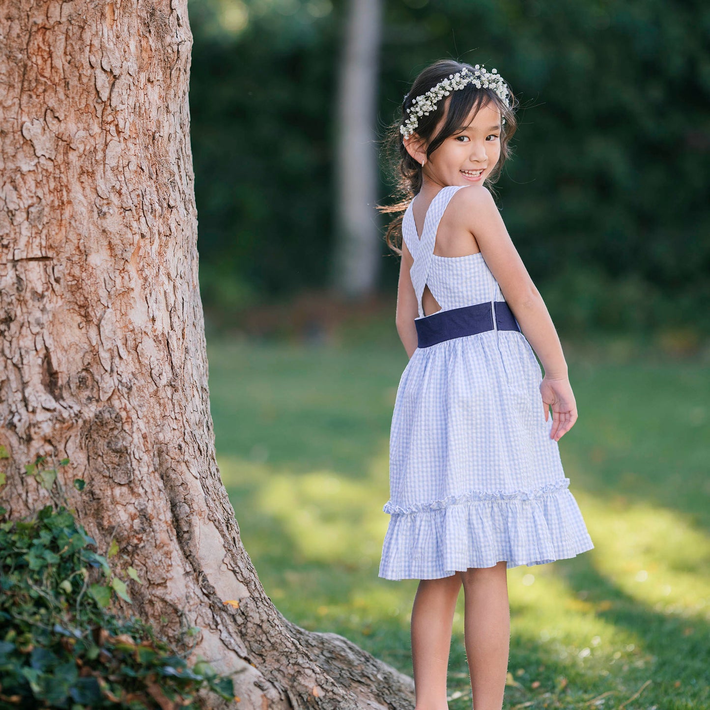 Organic Cotton Blue Cross Back Party Dress