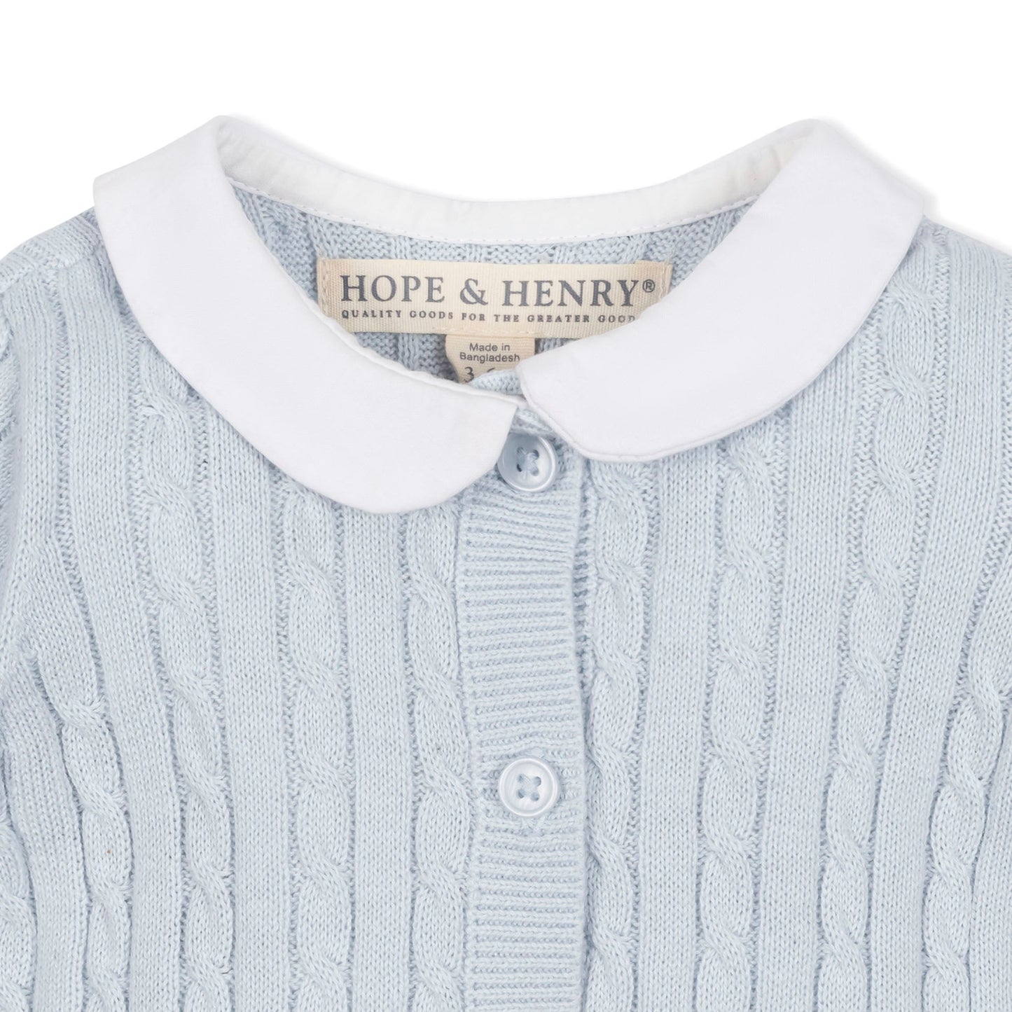 Organic Cotton Blue and White Cable Knit Peter Pan Collar Sweater Romper