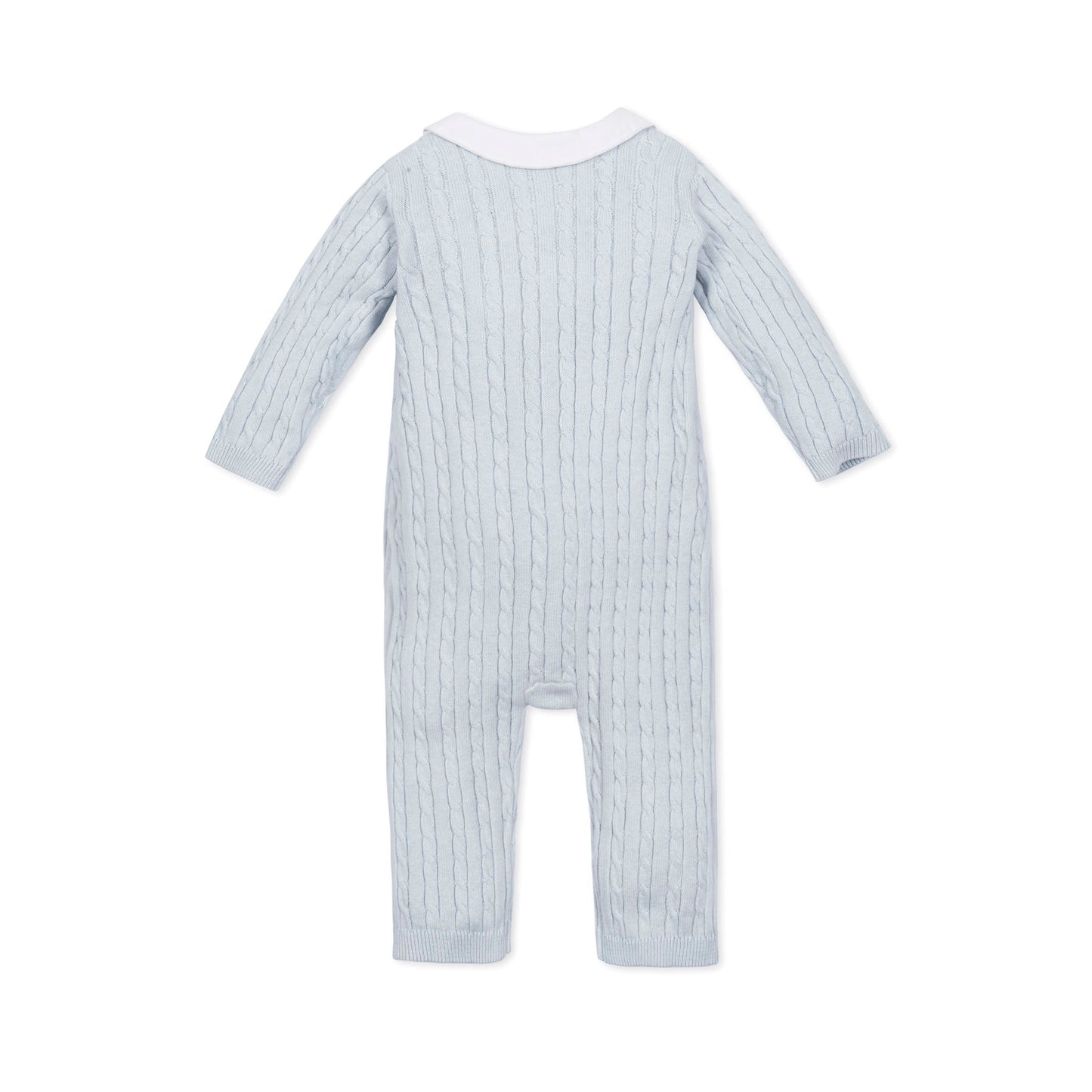 Organic Cotton Blue and White Cable Knit Peter Pan Collar Sweater Romper