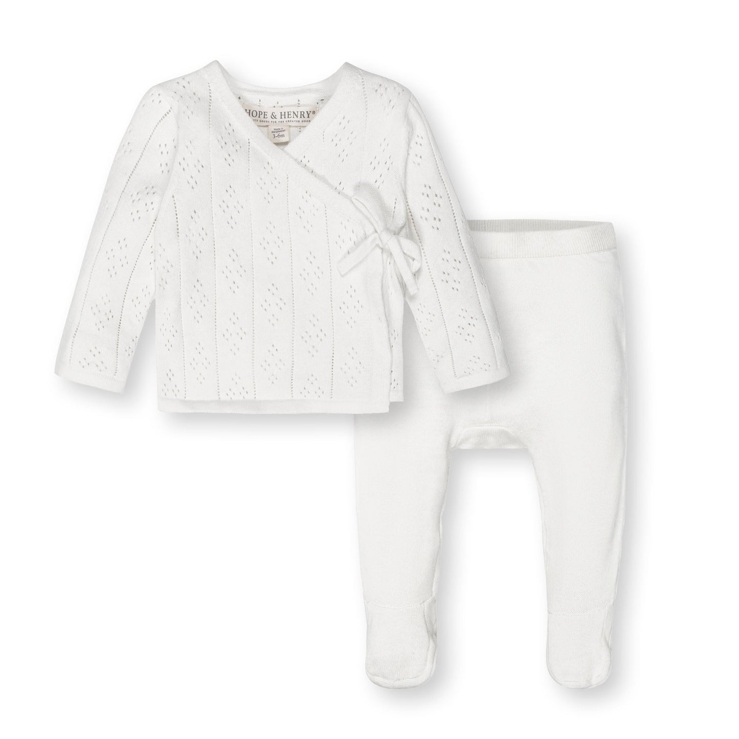 Organic Cotton White Knit Pointelle Sweater and Legging Set