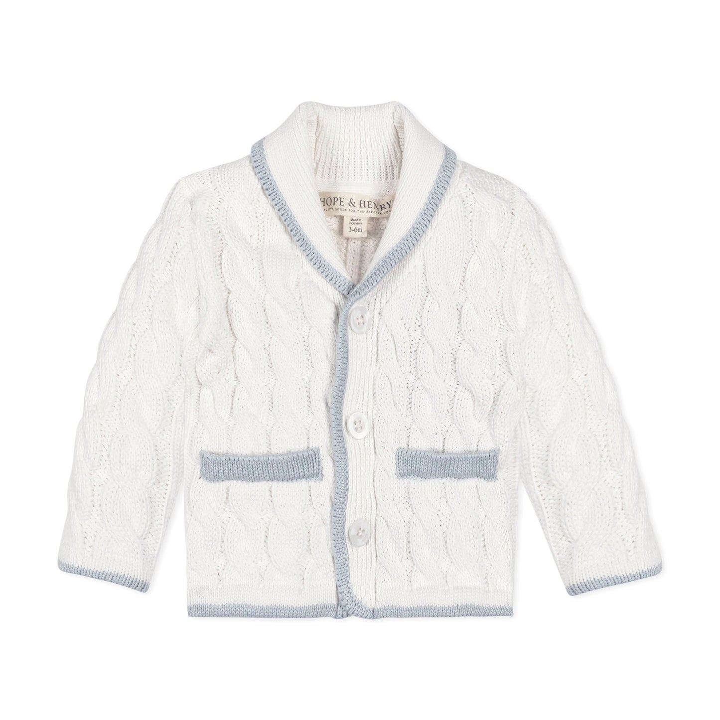 Organic Cotton Cable Knit White & Blue Cardigan and Legging Set