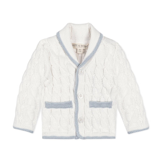 Organic Cotton Cable Knit White & Blue Cardigan and Legging Set