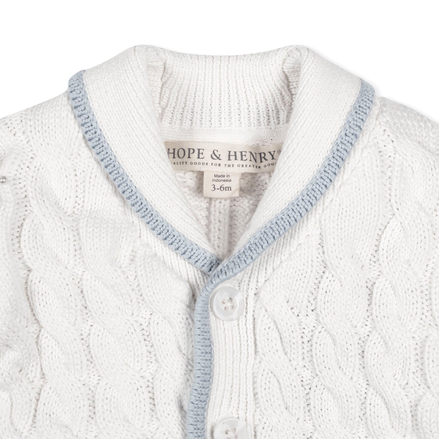 Organic Cotton Cable Knit White & Blue Cardigan and Legging Set