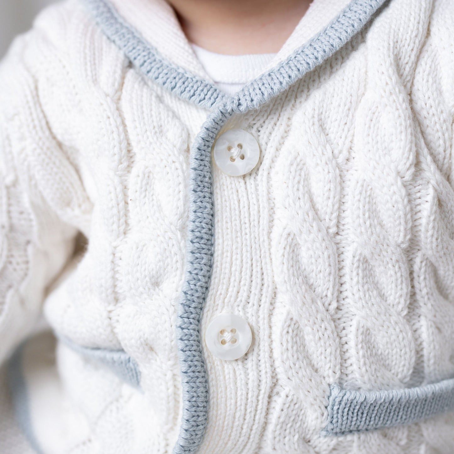 Organic Cotton Cable Knit White & Blue Cardigan and Legging Set