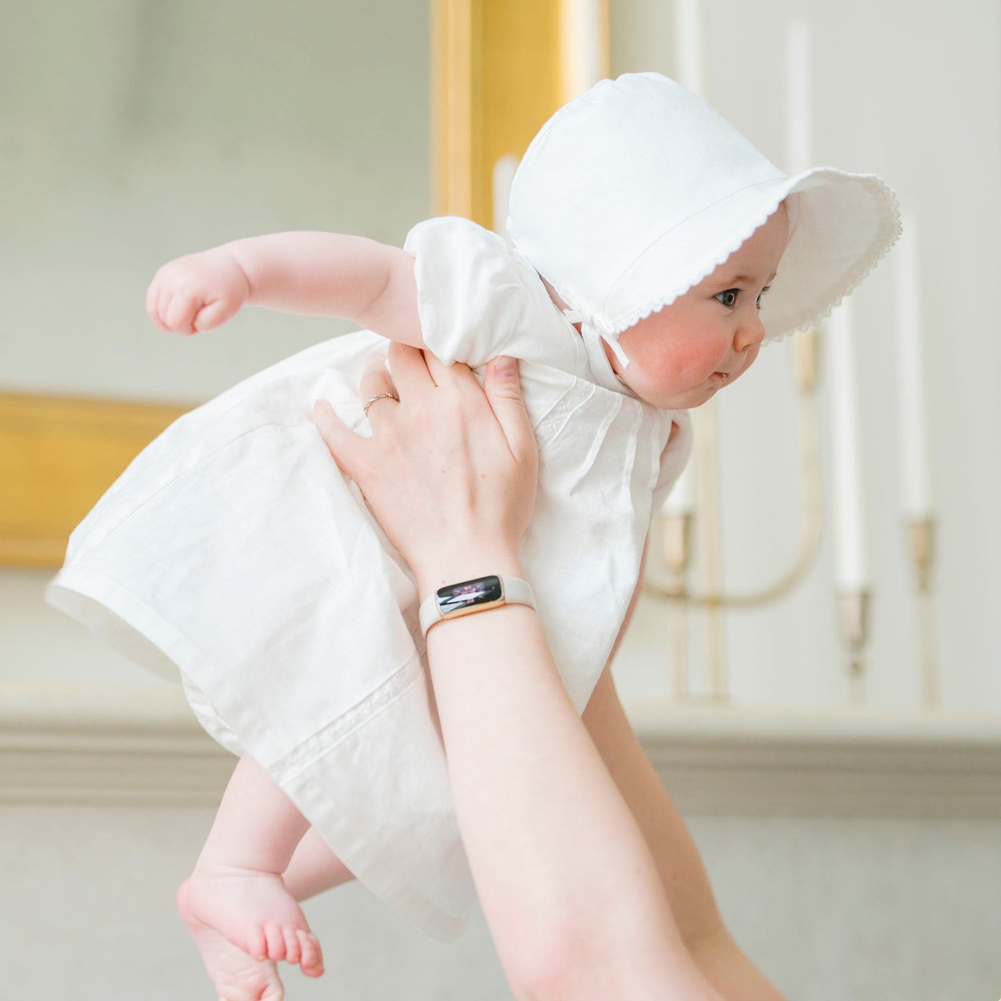 white Brimmed Linen Baby Bonnet