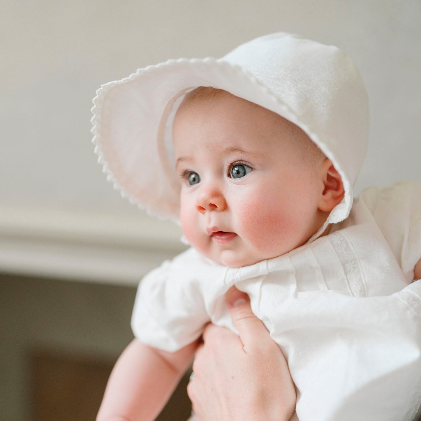 white Brimmed Linen Baby Bonnet