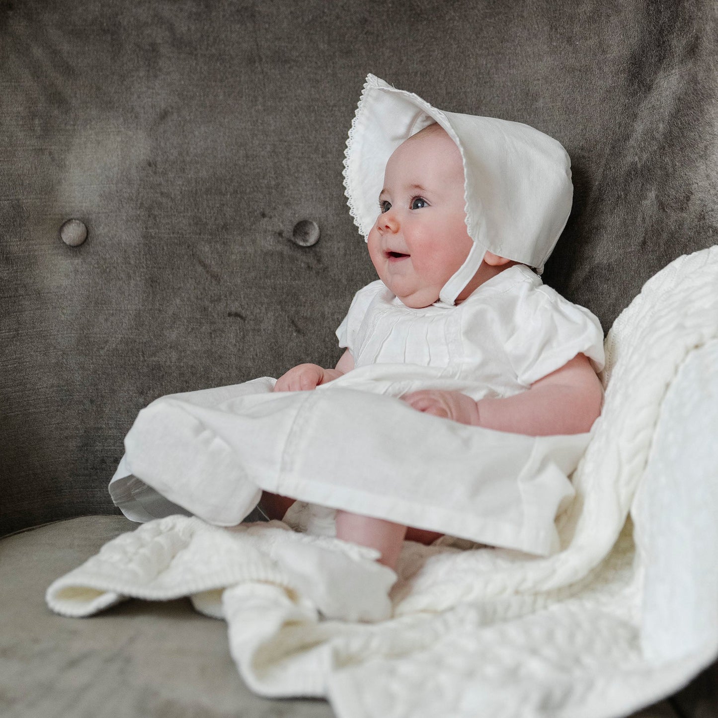 white Brimmed Linen Baby Bonnet