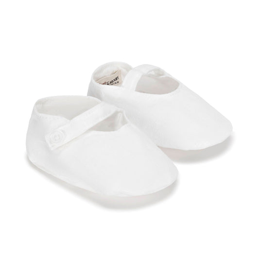 White Linen Button Strap Soft Shoe