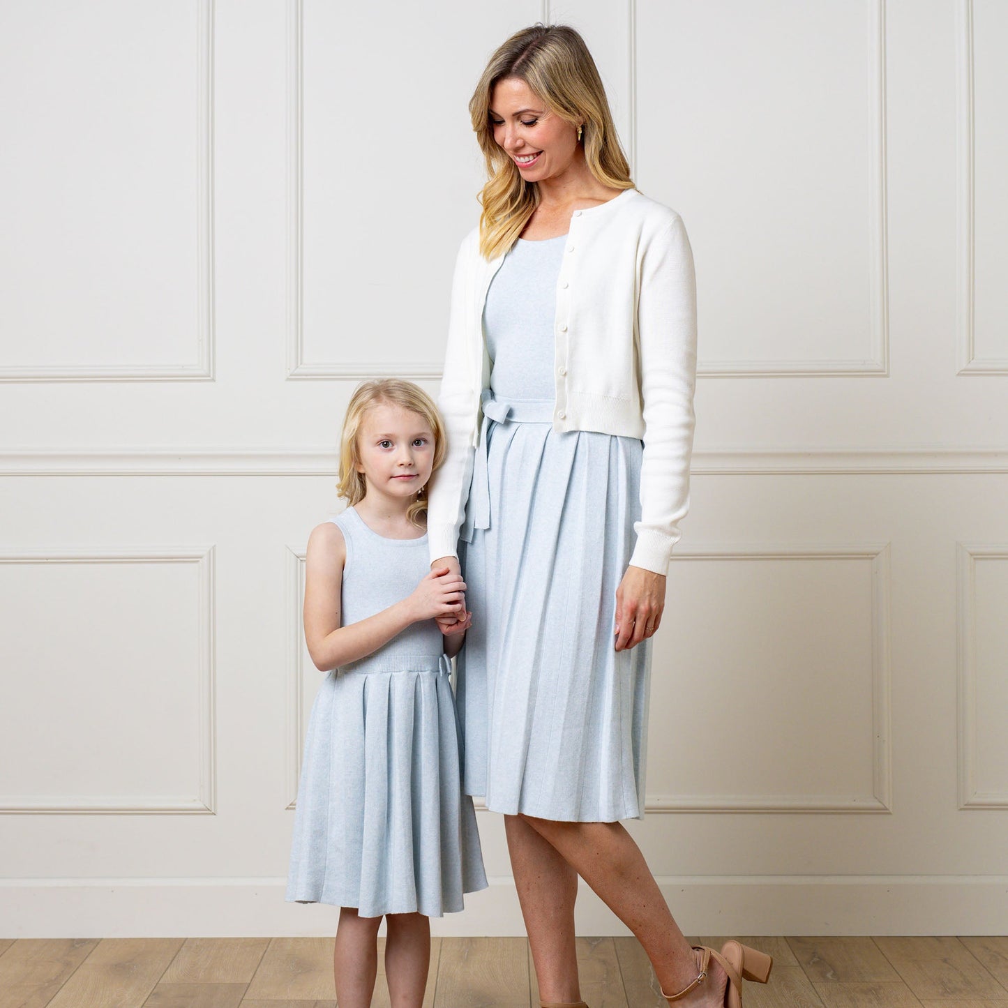 Organic Cotton Blue Pleated Sweater Dress
