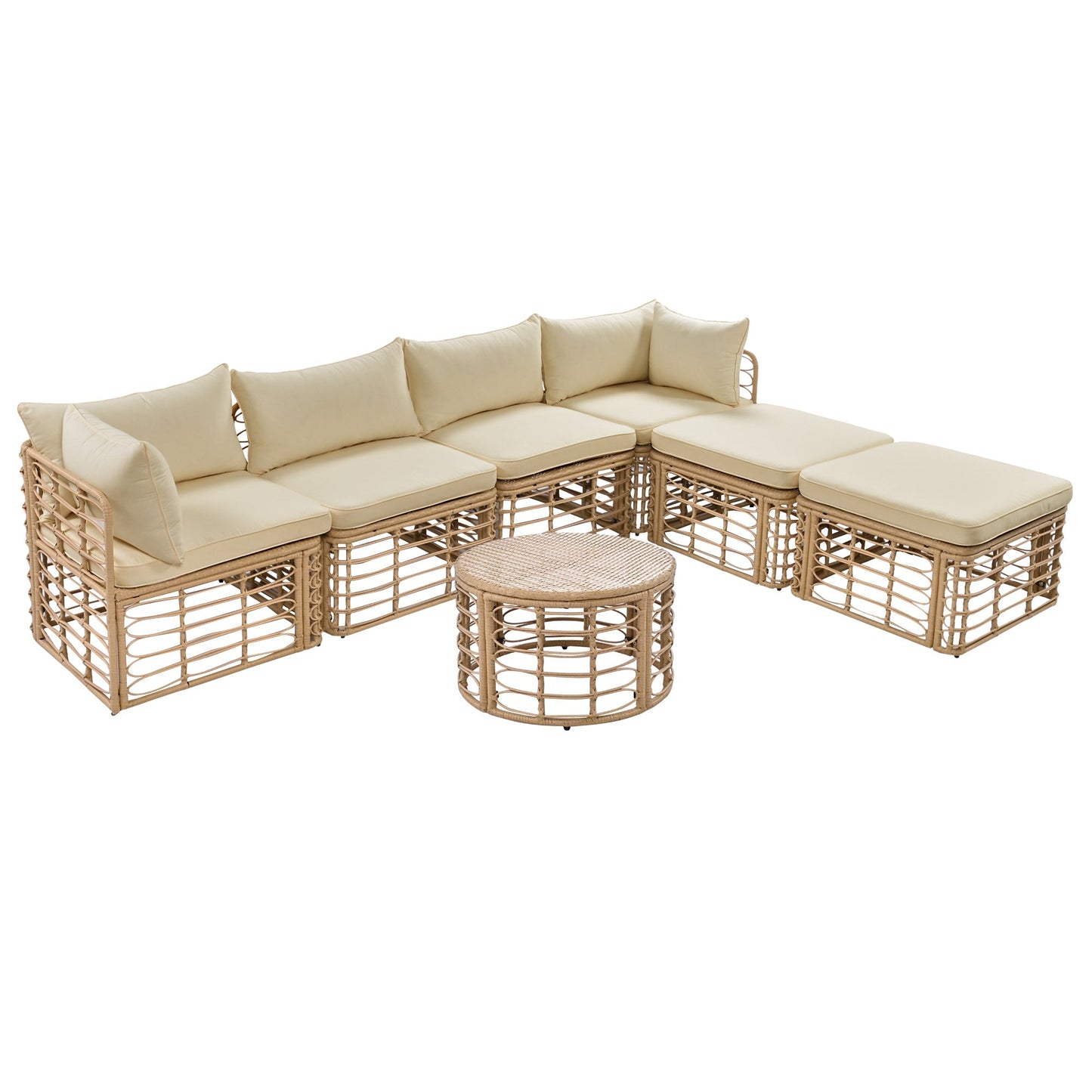 The Ashbourne Modular All-Weather Wicker Outdoor Sectional Sofa Set with Round Coffee Table