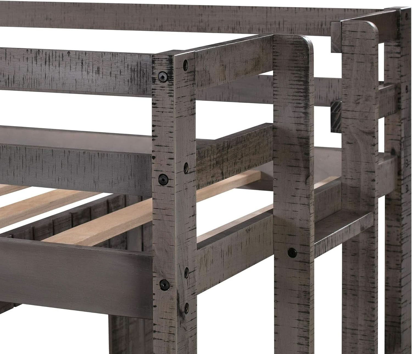 House Twin Over Full Luxury Bunk Beds Wood Distressed Grey