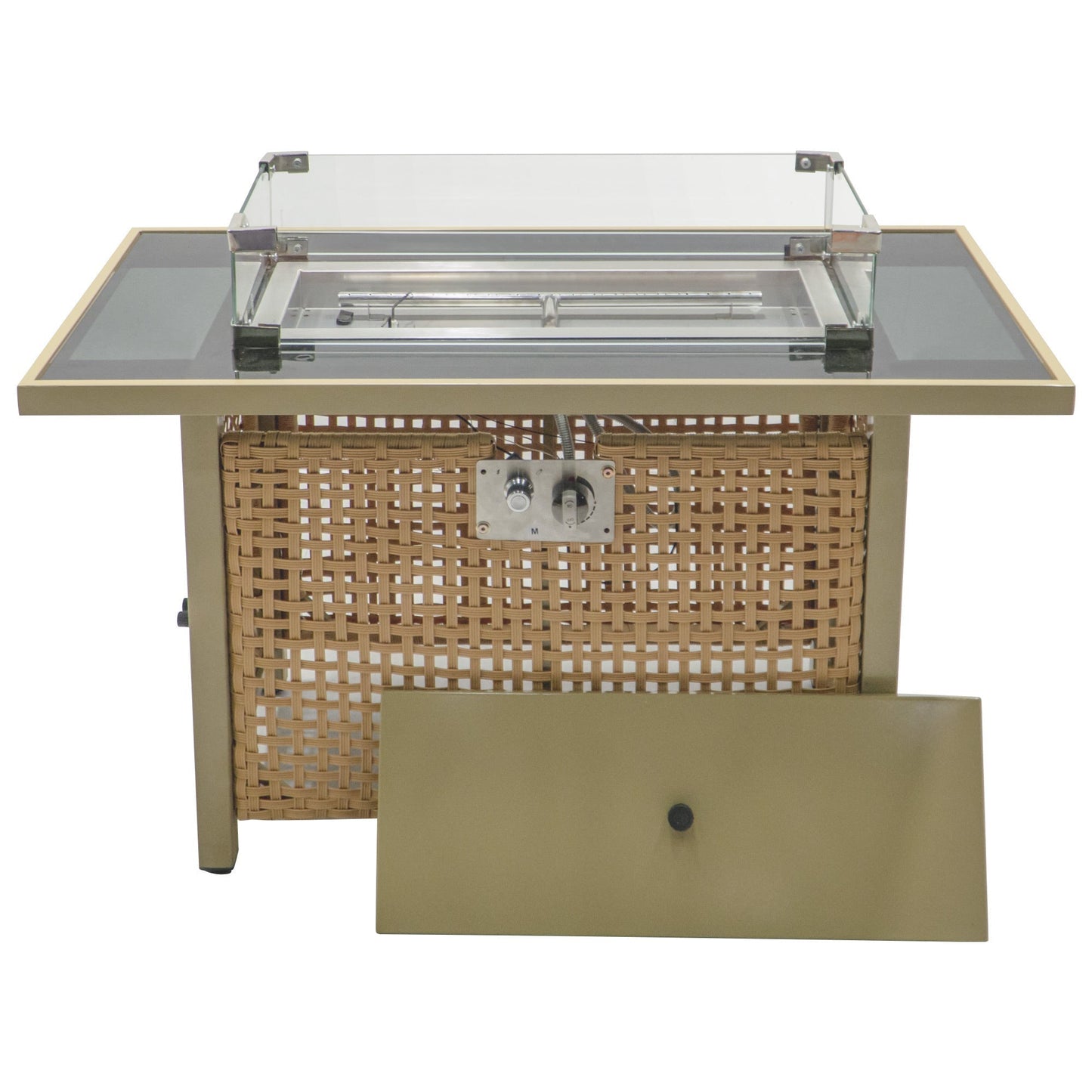 K&K 43' Rattan, Steel and Glass Propane Gas Fire Pit Table