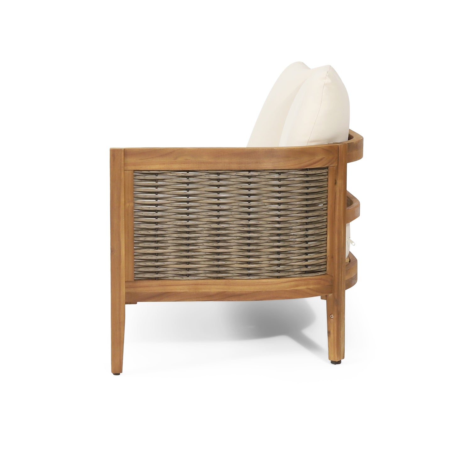 Outdoor Teak Conversation Set with Beige Cushions 4 Piece