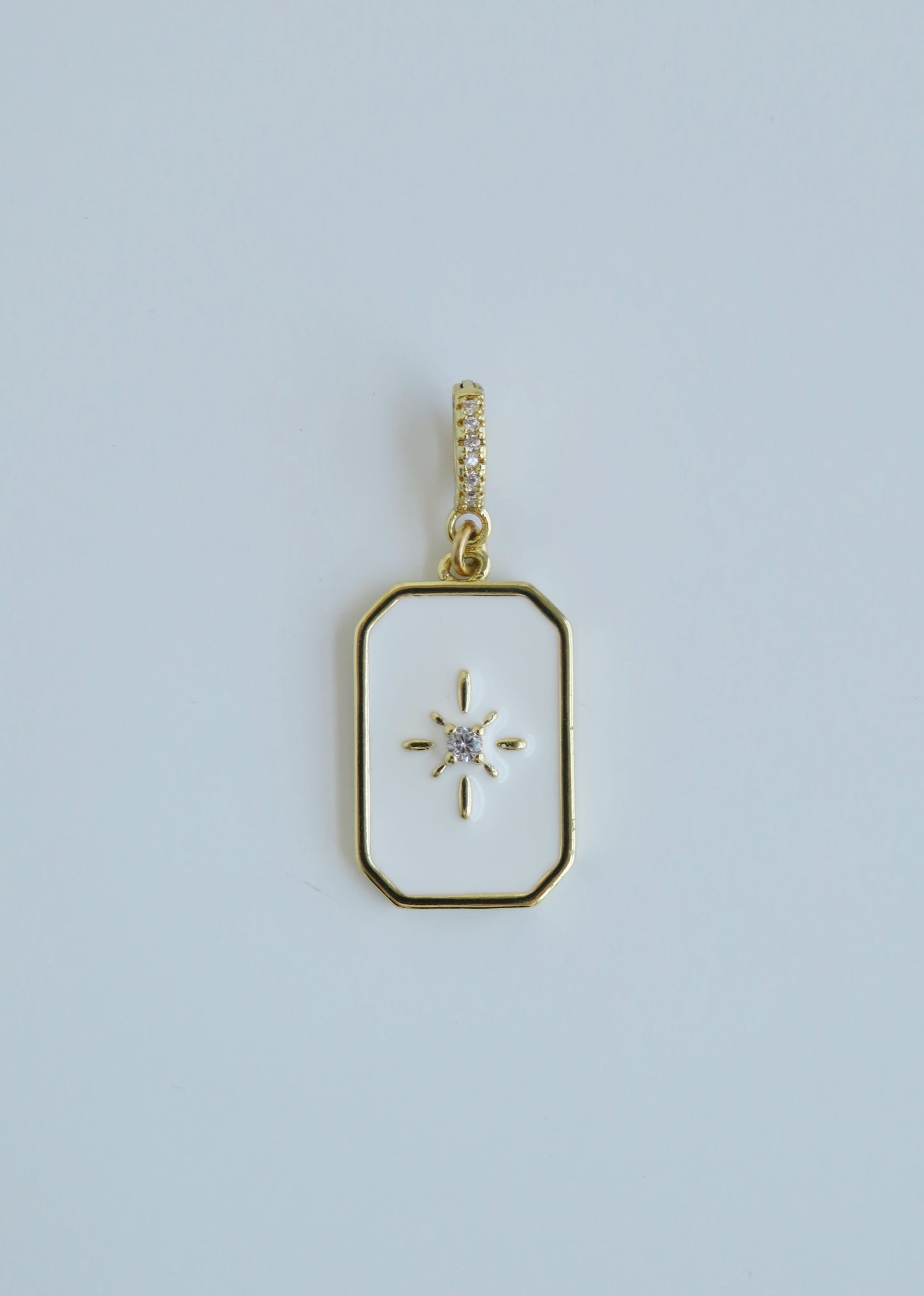 White Enamel Northern Star Tag with Diamond Hinged Clasp