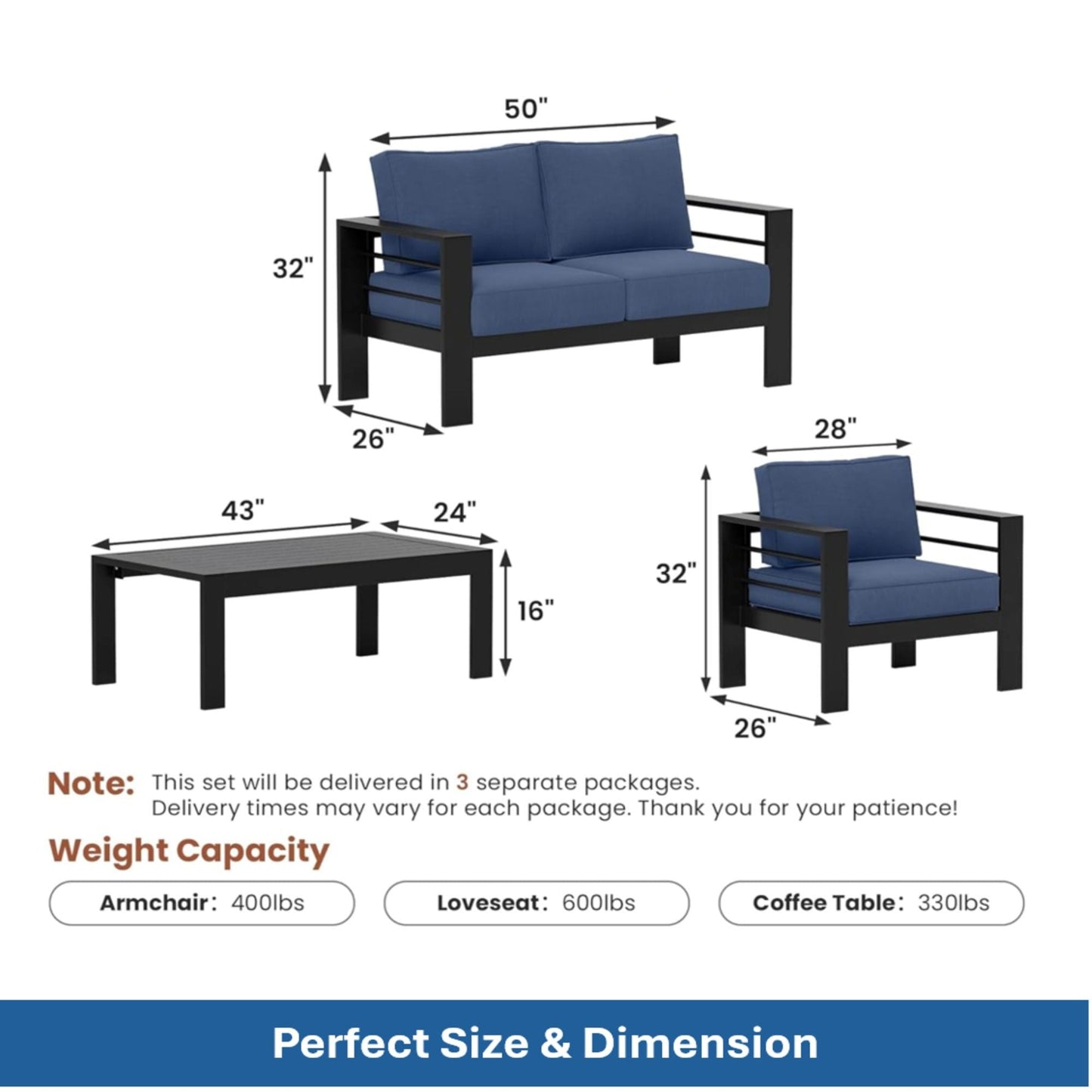 Outdoor Patio Set, All-Weather With Thick Cushions