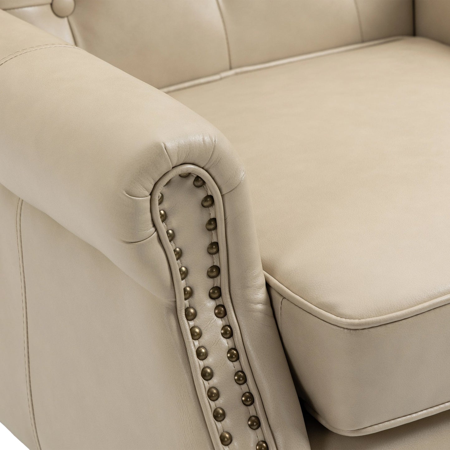 Accent Lounge Chair PU Leather Camel Rubber Wood Legs Sinuous Springs 250 LB