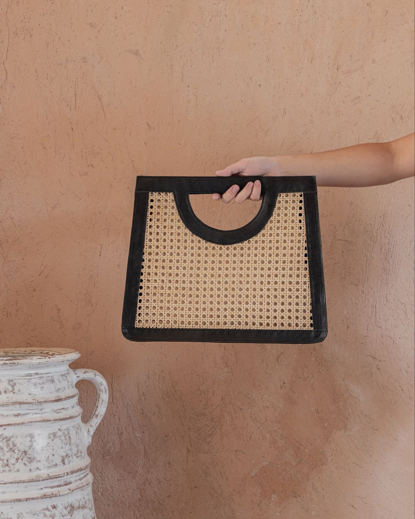 Cora Leather and Rattan Handbag